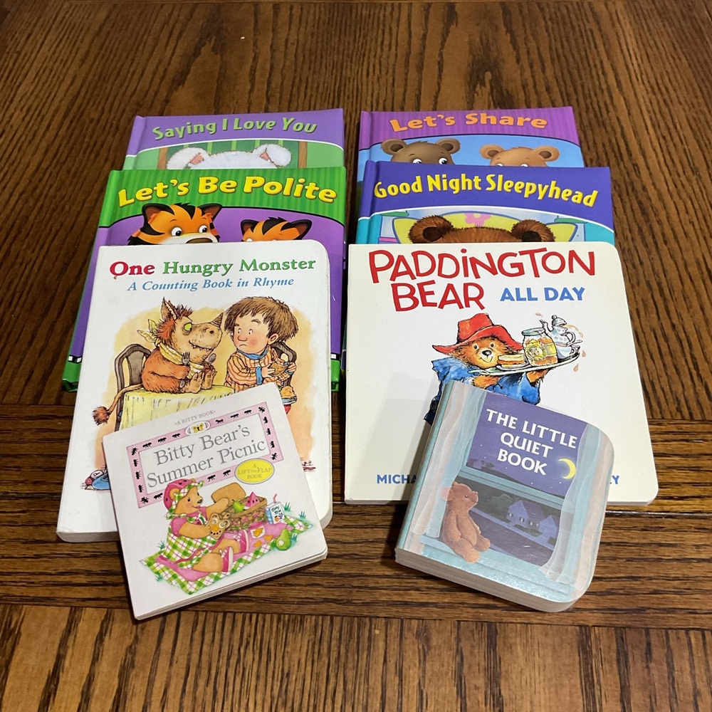 8 Young Children's board books: bitty bear,quiet book,paddington,hungry monster